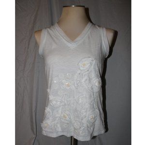 White Cynthia Rowley Tank Top Flower V Neck Shirt